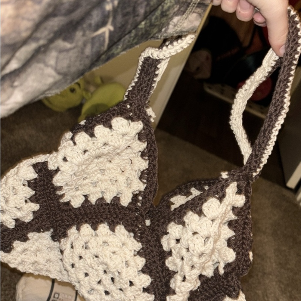 Crochet Brown and Cream Tote Bag/purse/handbag Homemade 100% cotton
